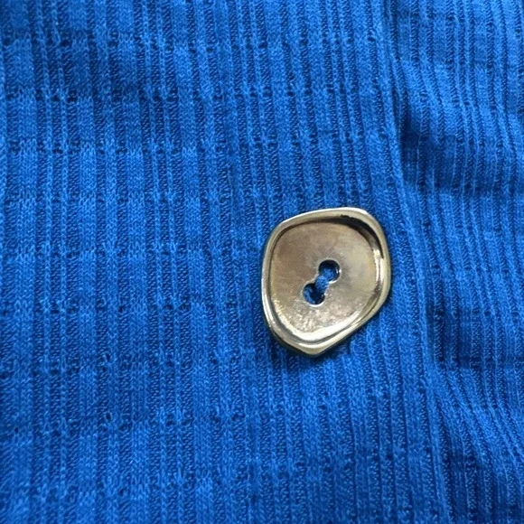 Fred David Blouse Top Women's Plus 1X Button Down Turquoise Blue Gold Button NEW - Picture 2 of 8